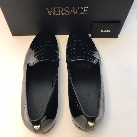 Versace Original Men's Croc-Effect Leather Smoking Slippers - Picture 15 of 15